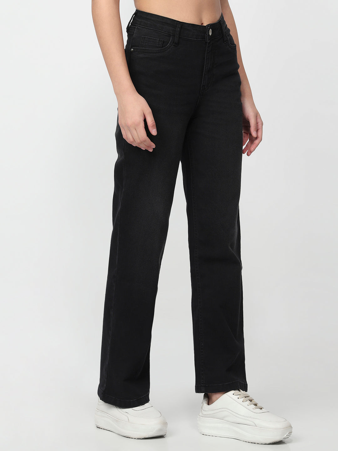 Women Charcoal High-Rise Straight Fit Jeans
