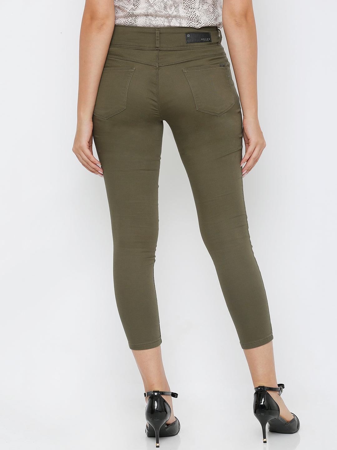Women Olive Mid-Rise Skinny Crop Length Jeans