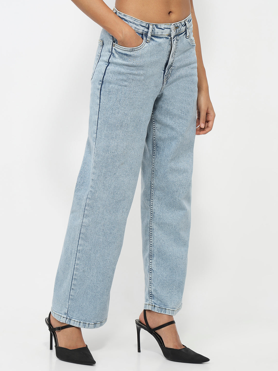 Women Blue High-Rise Wide Leg Jeans
