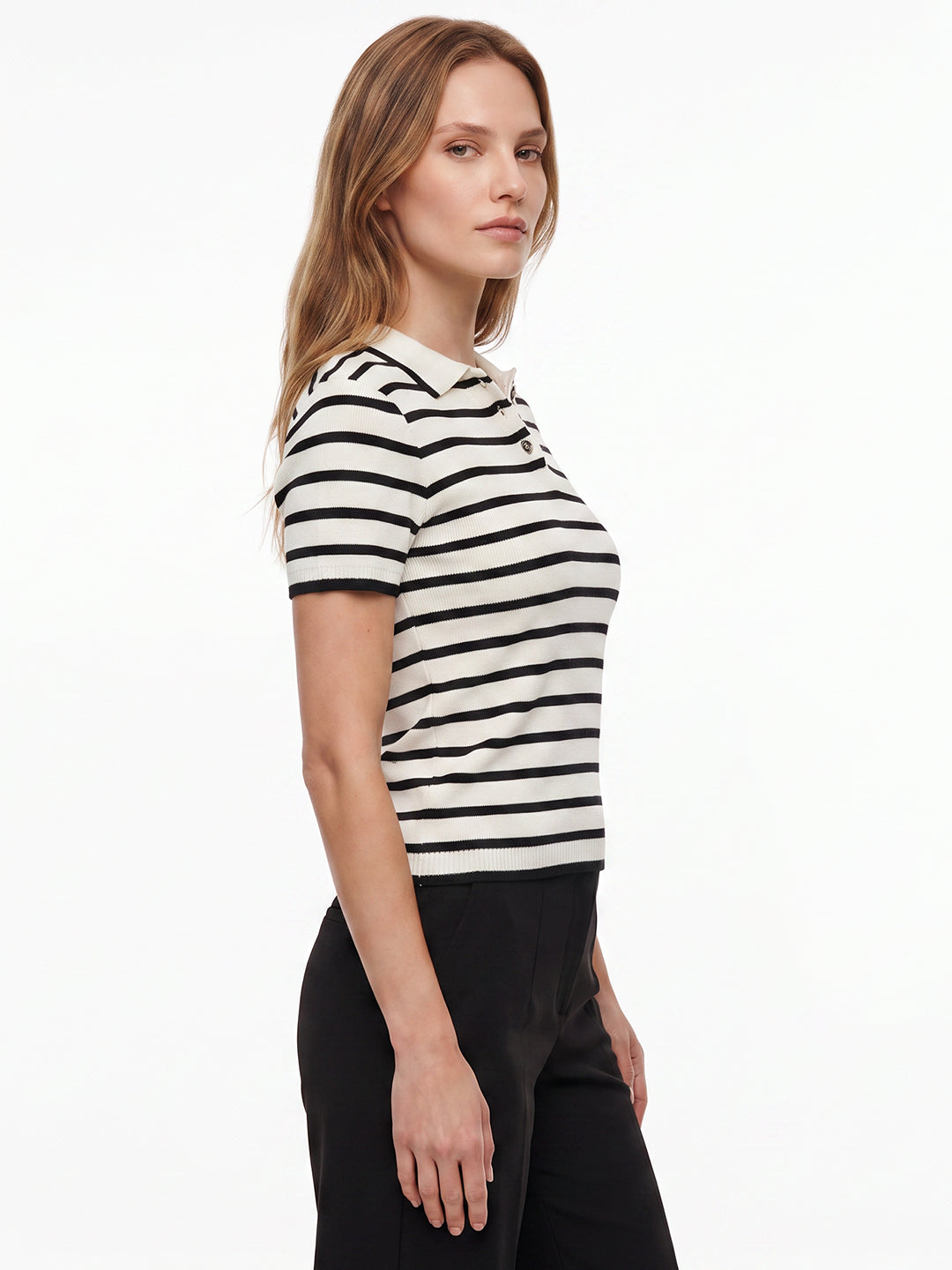 Women Black/White Stripe Flat Knit