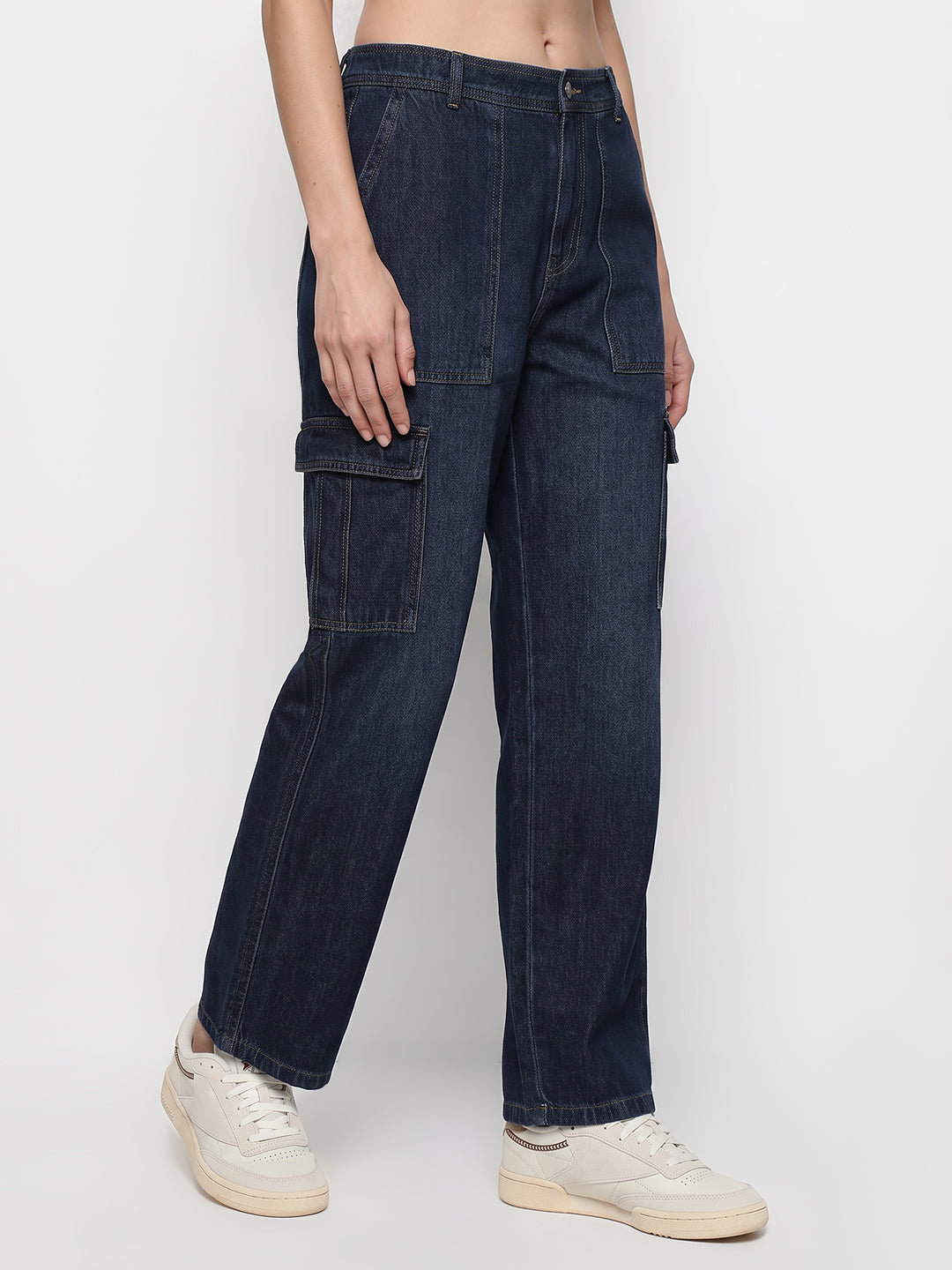 Women Blue Mid-Rise Cargo