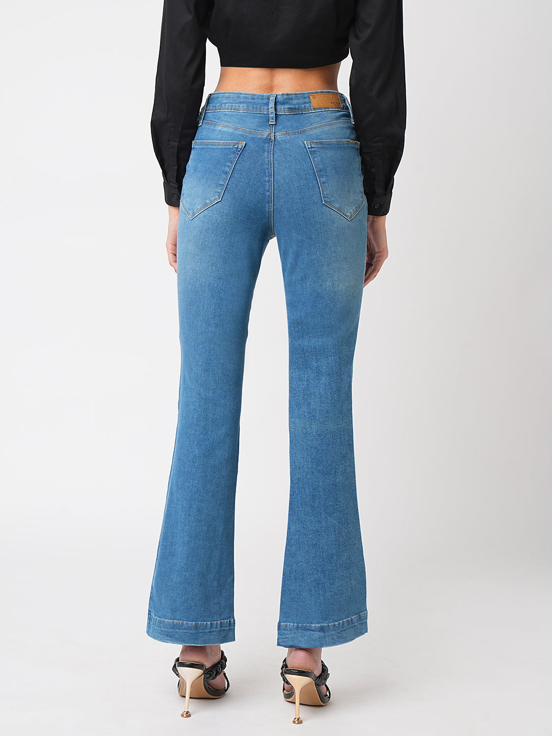 Women Blue High-Rise Mini Flare Jeans