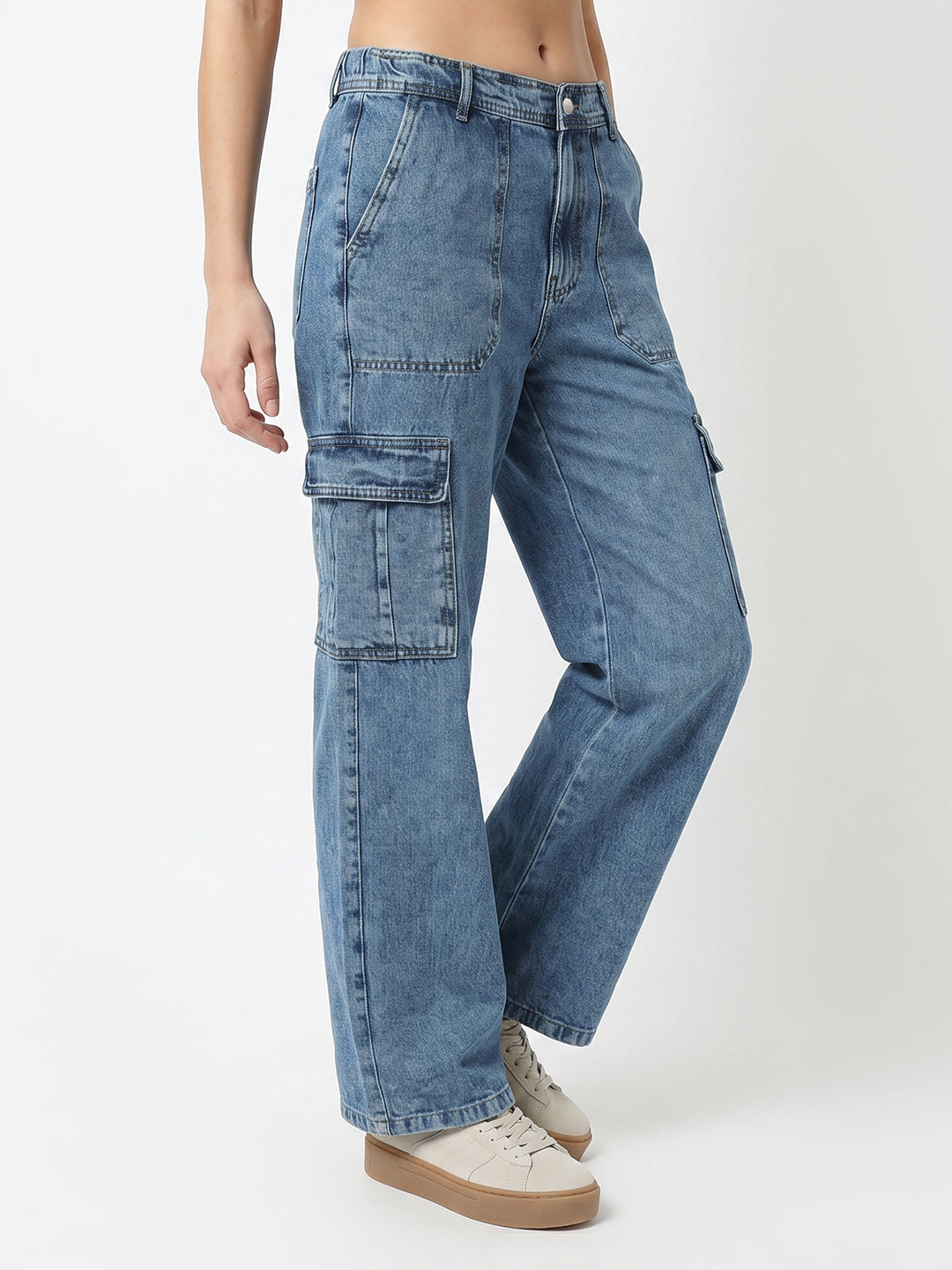 Women Blue Mid-Rise Cargo