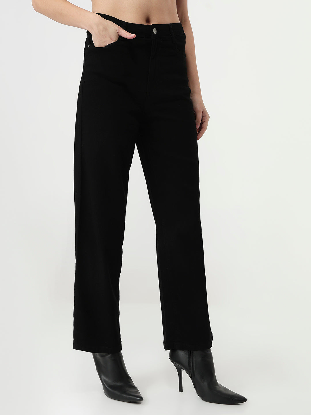 Women Black High-Rise Wide Leg Jeans
