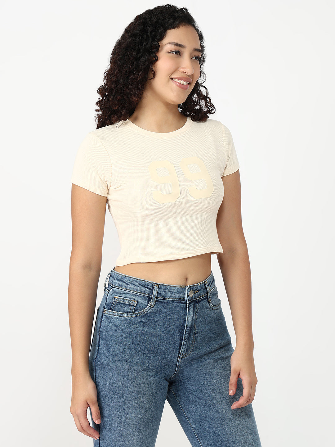Women Beige Slim Fit Genz T-Shirt