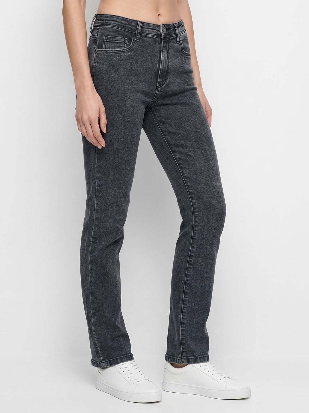 Women Slate Blue High-Rise Crop Flare Jeans