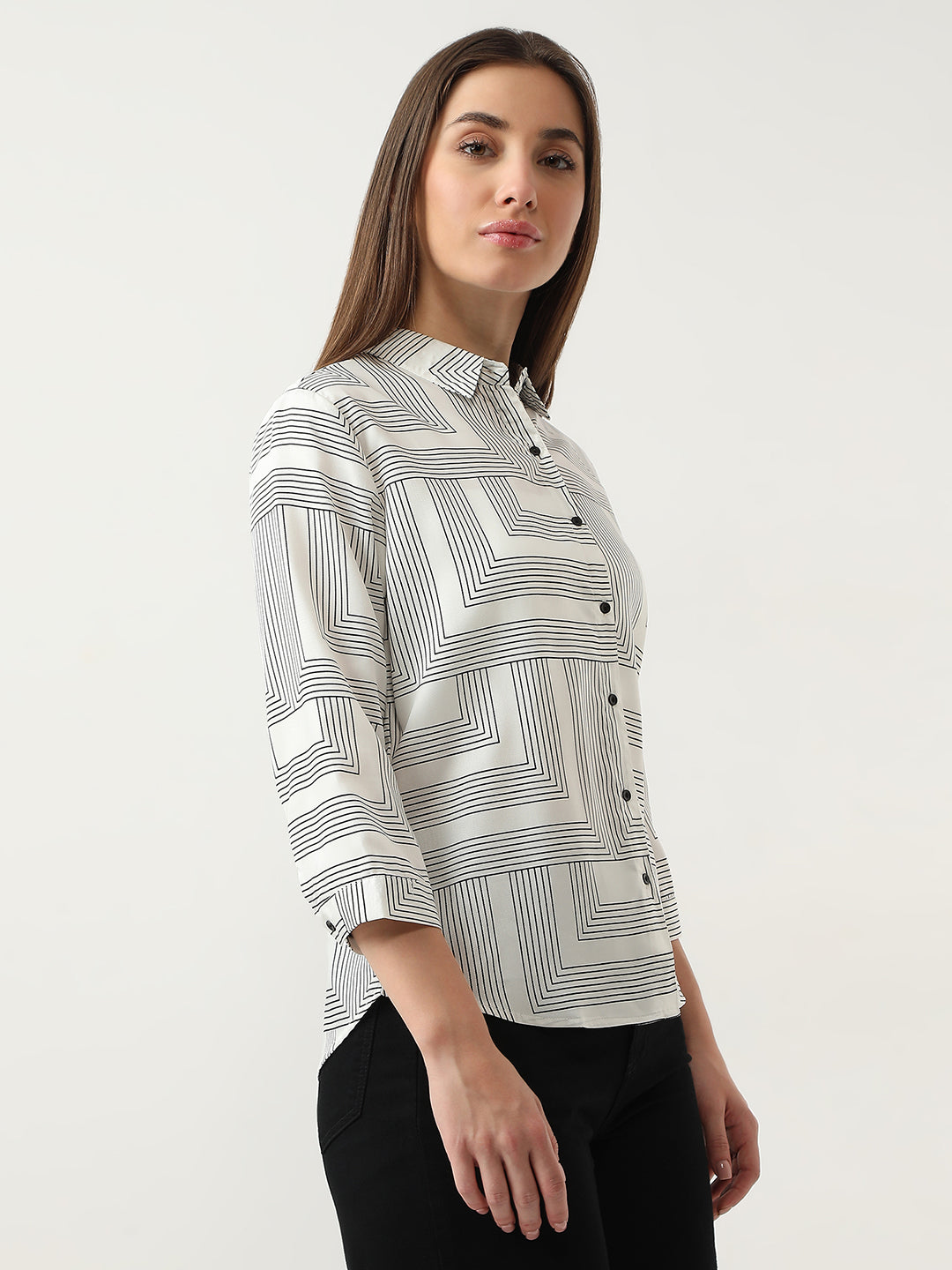 Women Black/White Printed Shirt
