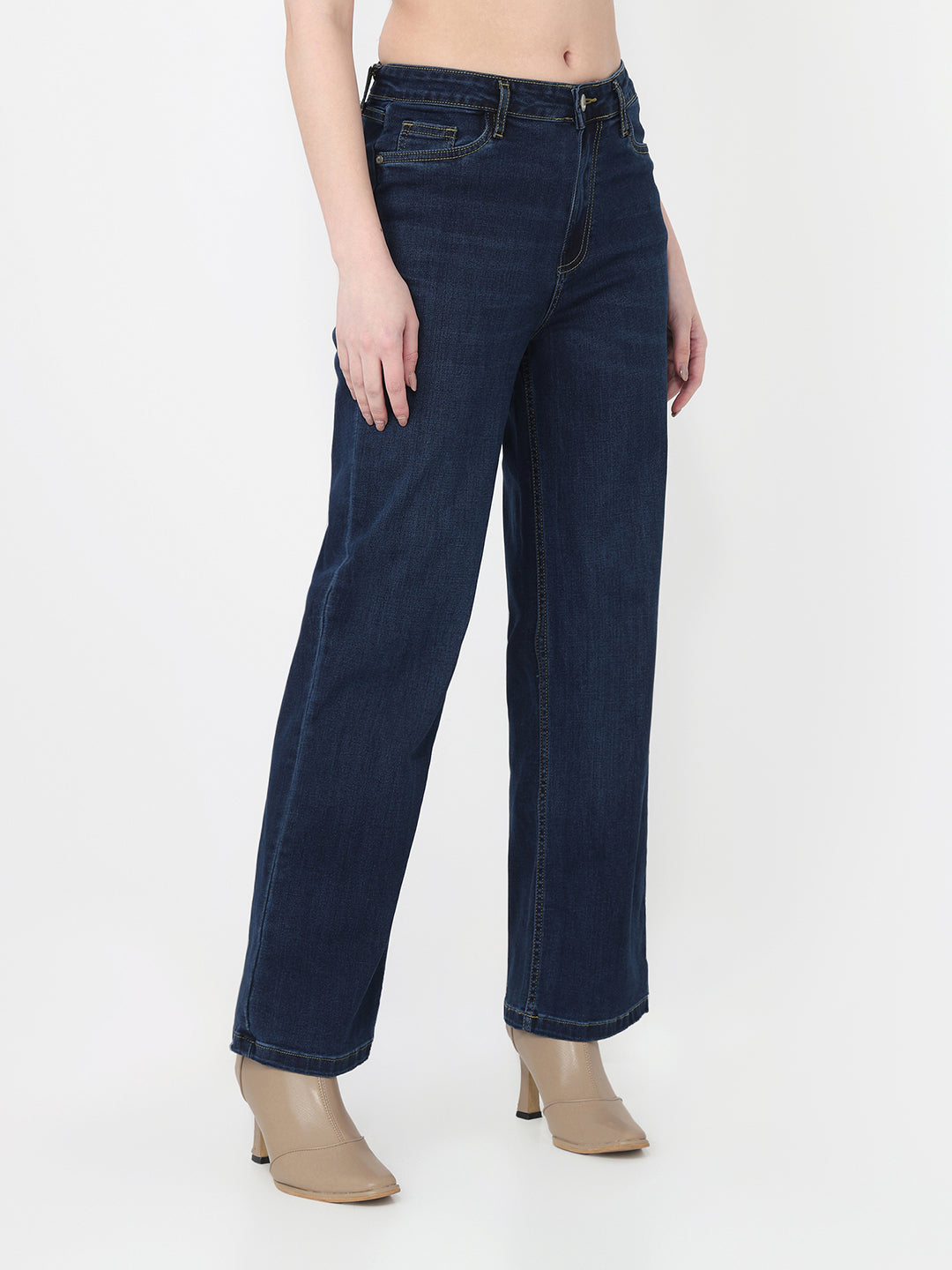 Women Dark Blue High-Rise Straight Fit Jeans