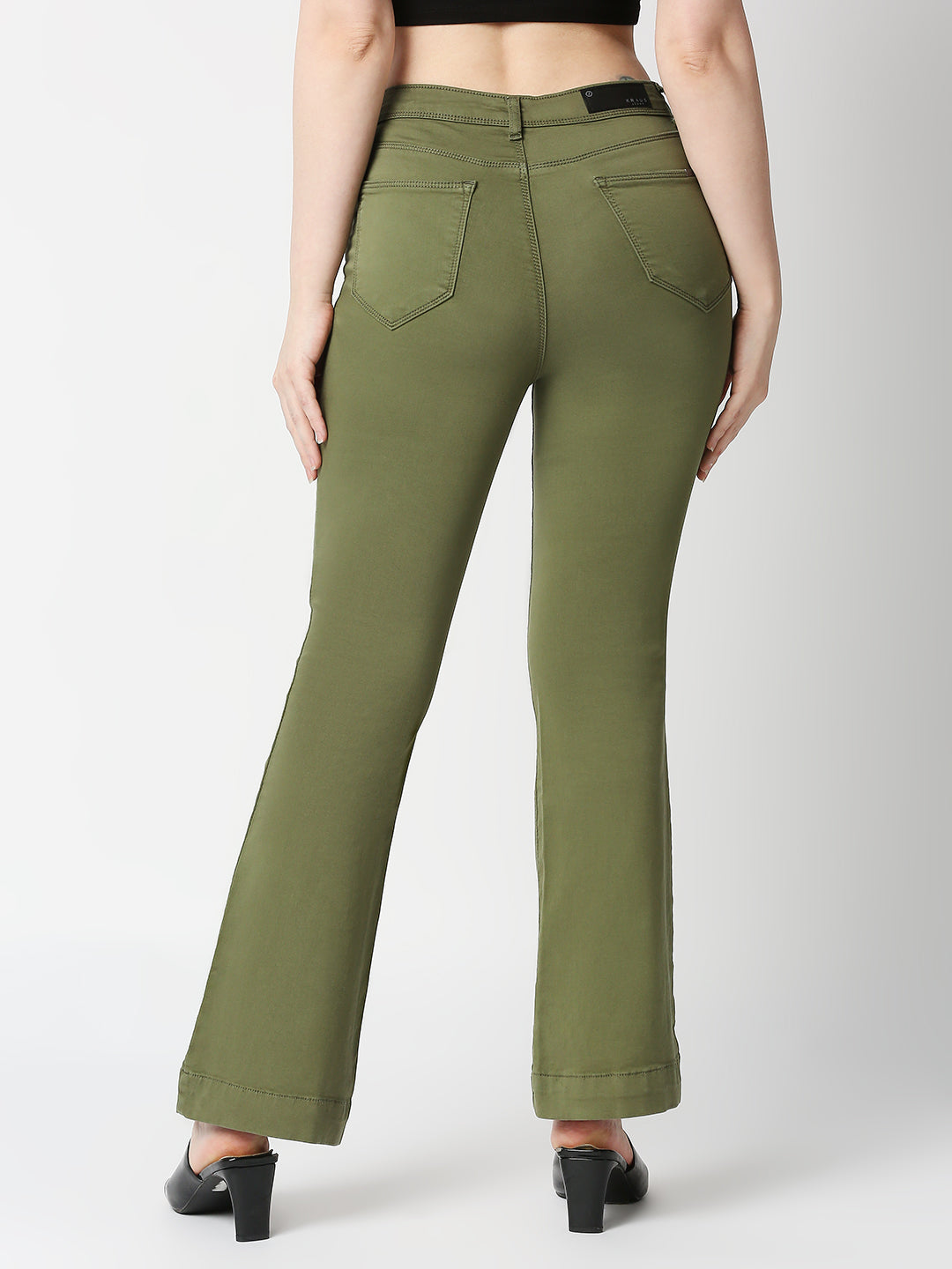 Women Olive High-Rise Flare Jeans