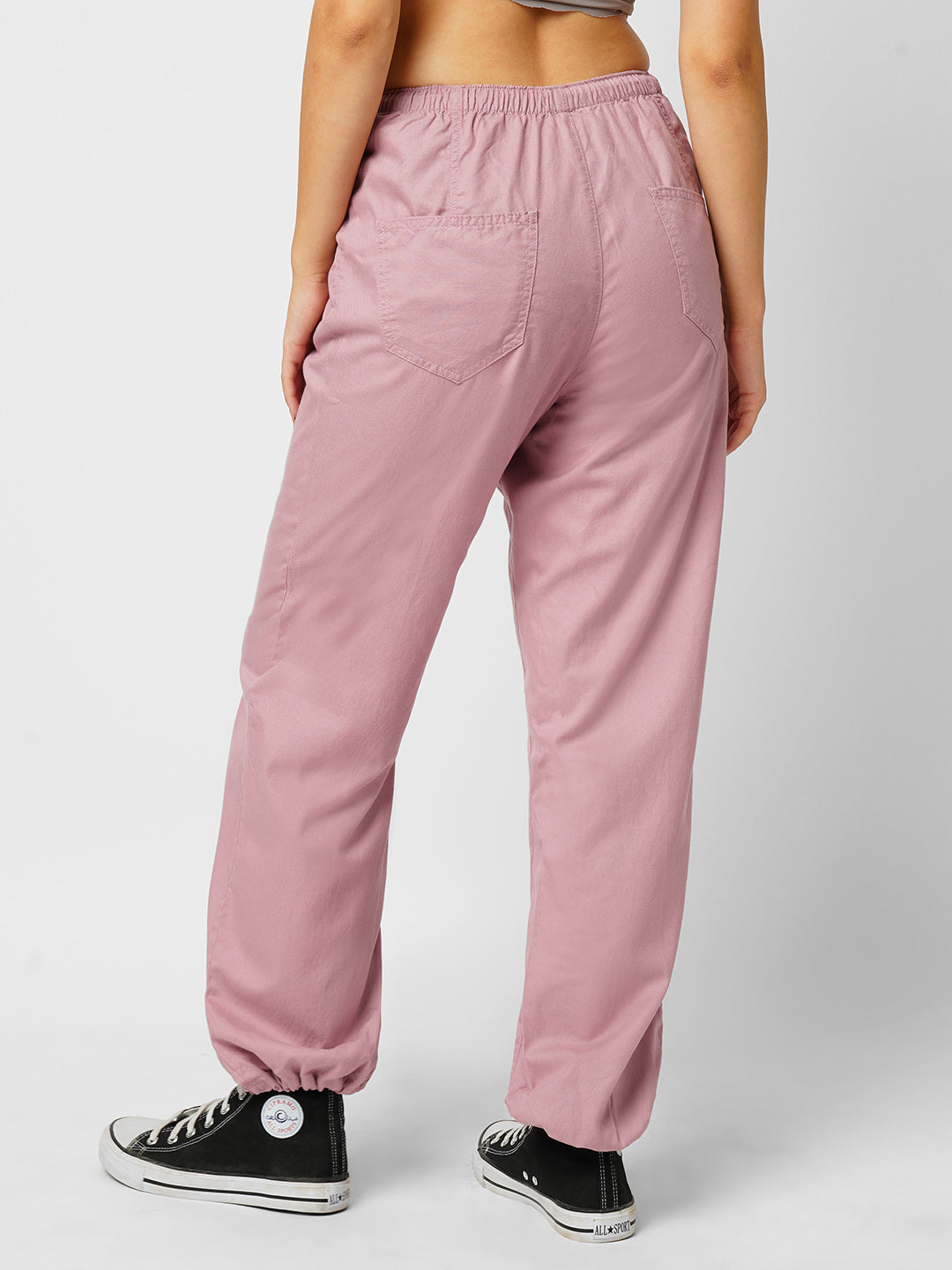 Women Dusty Pink High-Rise Parachute Fit Pant