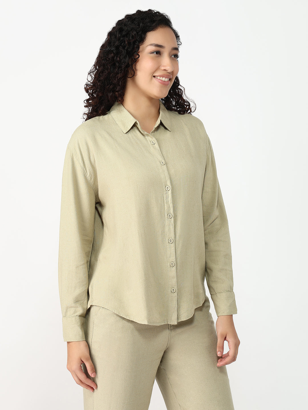 Women Light Olive Oversized Shirt