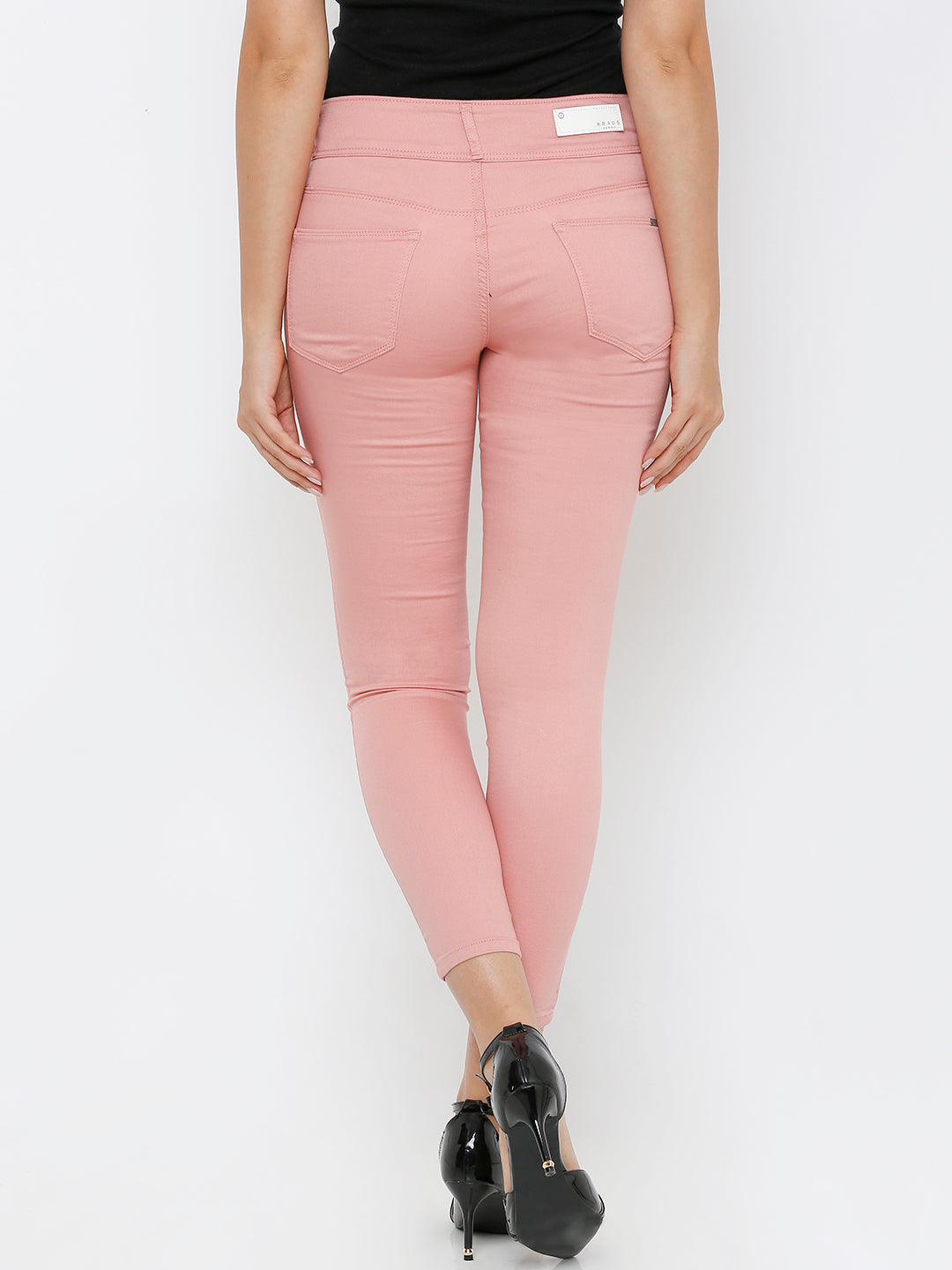 Women Blush Pink Mid-Rise Skinny Crop Length Jeans