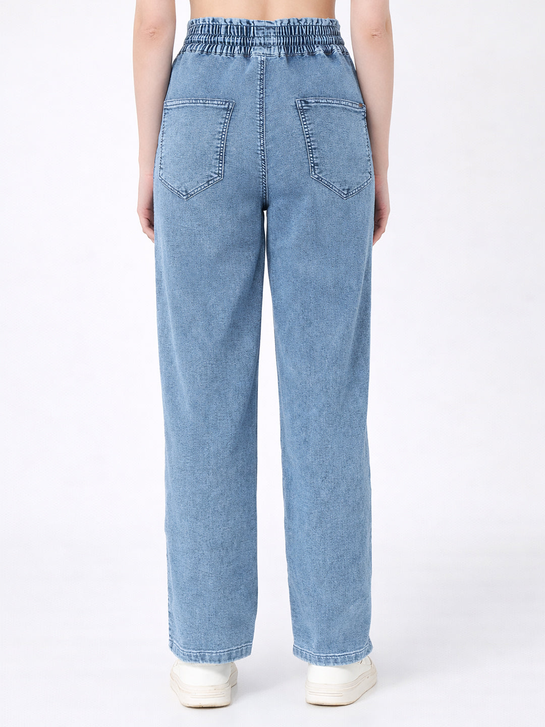 Women Blue Mid-Rise Denim Joggers
