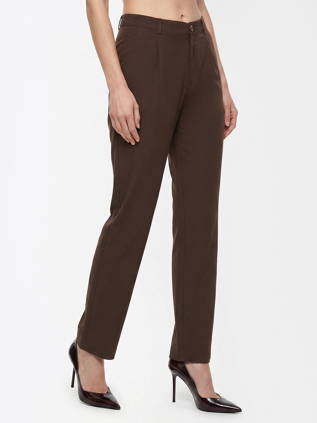 Women Brown High-Rise Straight Fit Jeans