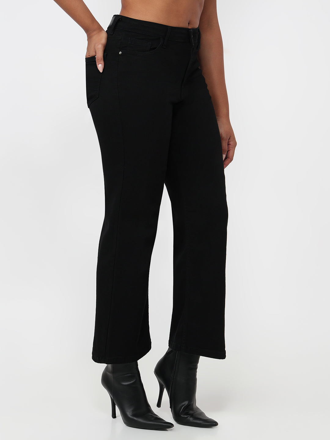 Women Black High-Rise Wide Leg Jeans