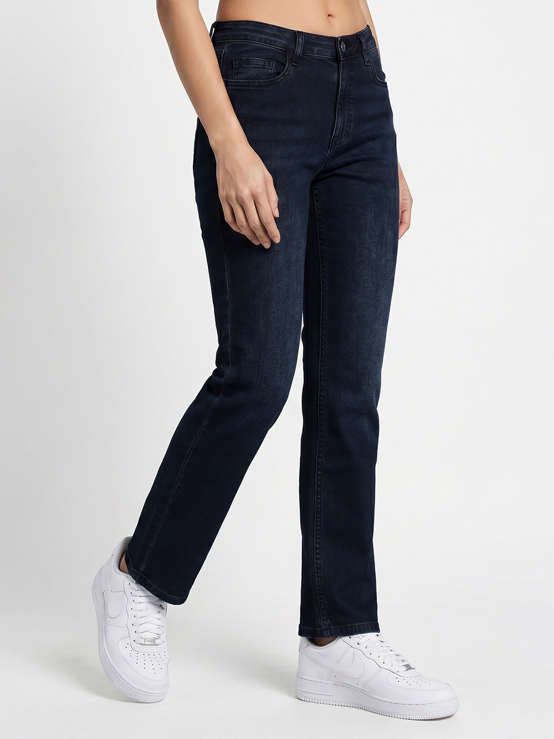 Women Dark Blue High-Rise Slim Straight Fit Jeans