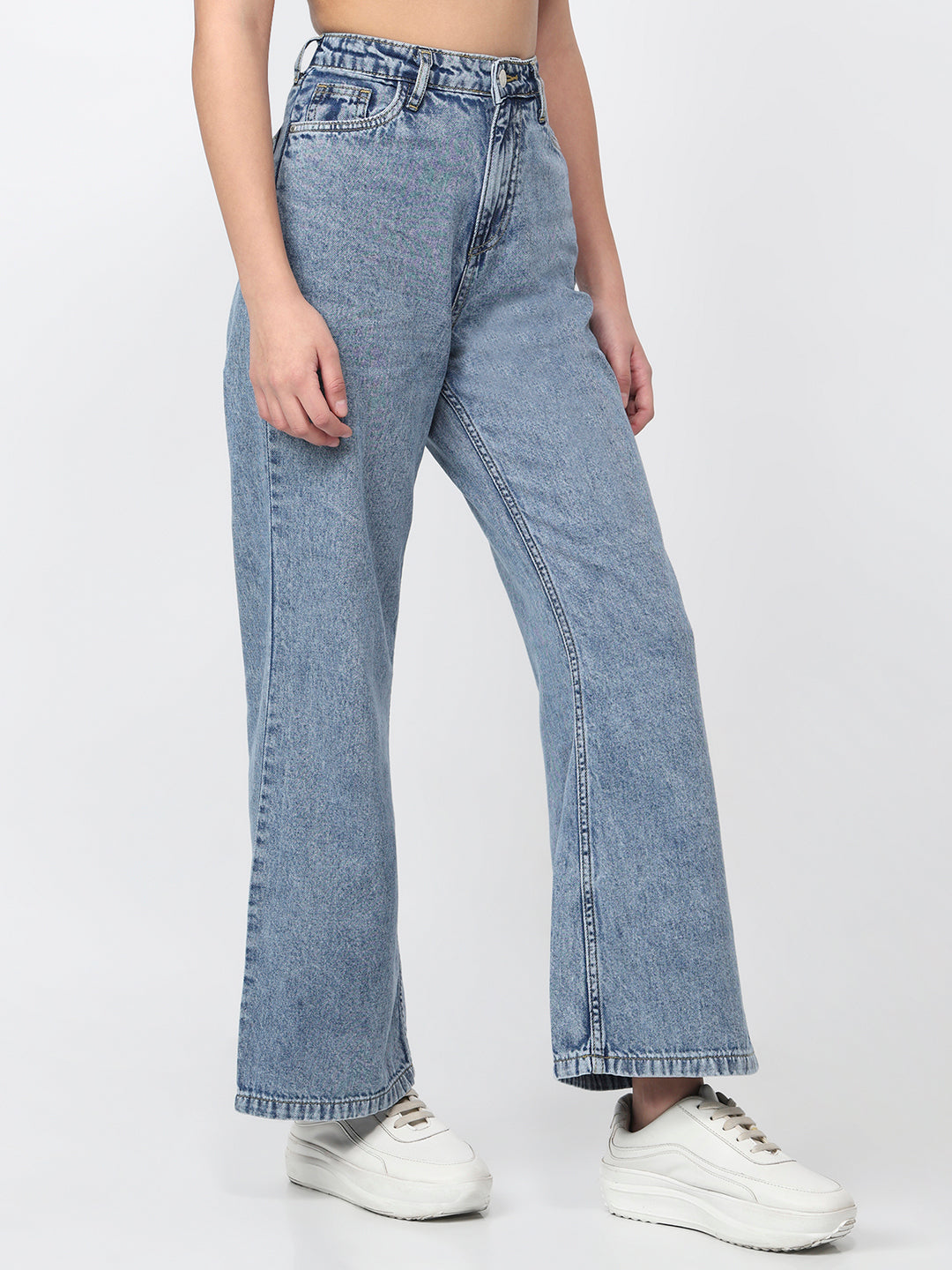 Women Blue High-Rise Super Wide Leg Jeans