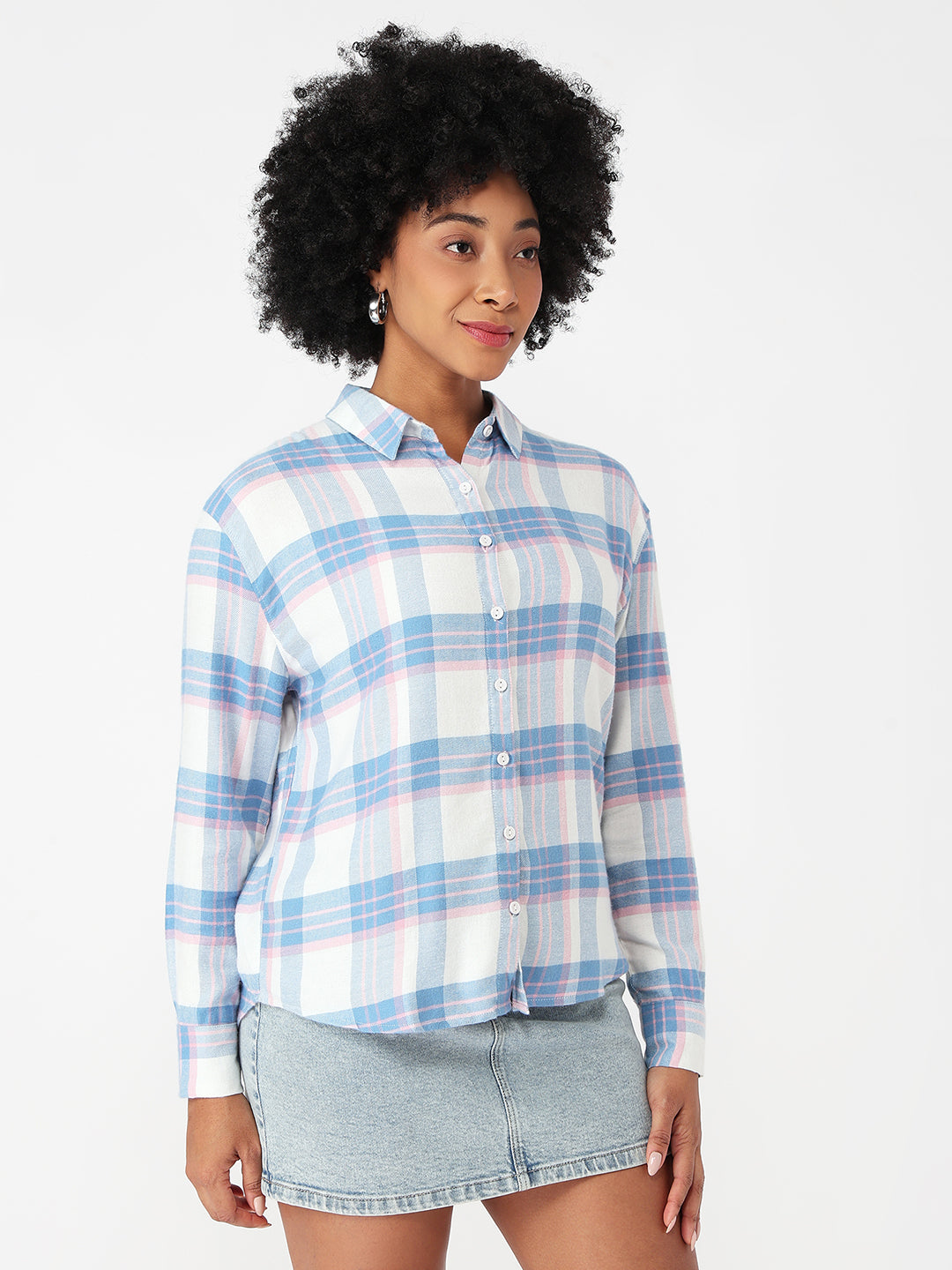 Women Blue/White Slim Fit Oversized Shirt