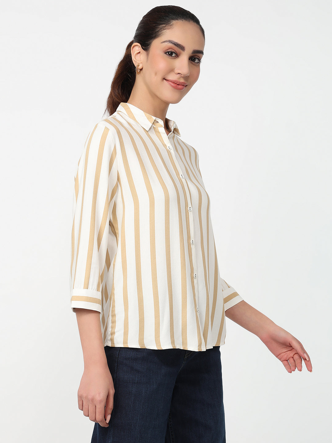 Women Beige/White Striped Shirt