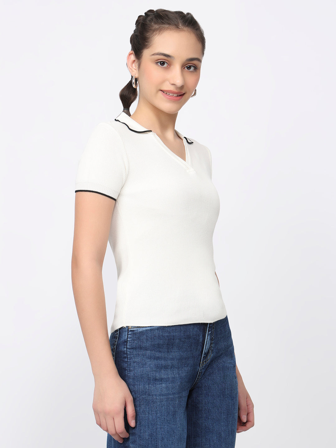 Women Off White Slim Fit Flat Knit