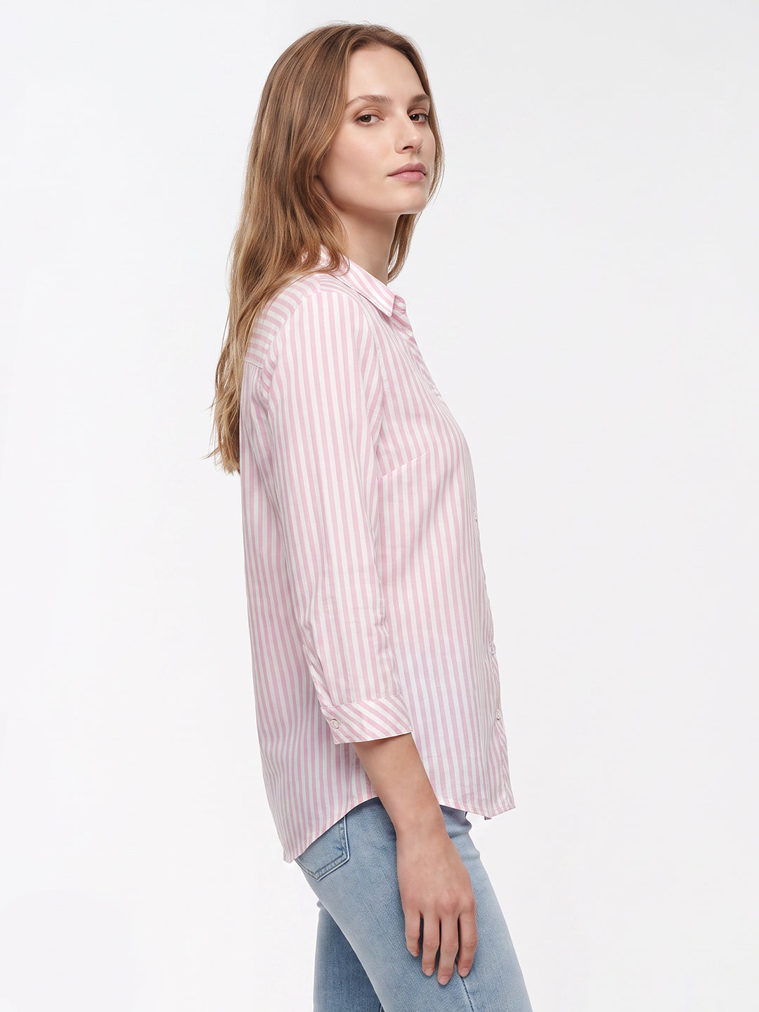 Women Pink/White Stripe Shirt