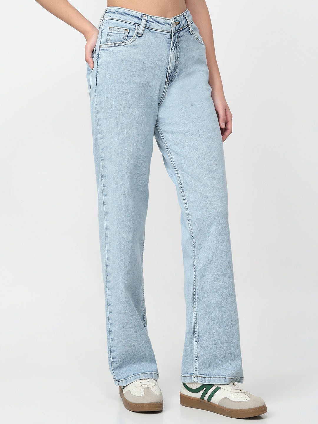 Women Light Blue High-Rise Baggy Jeans