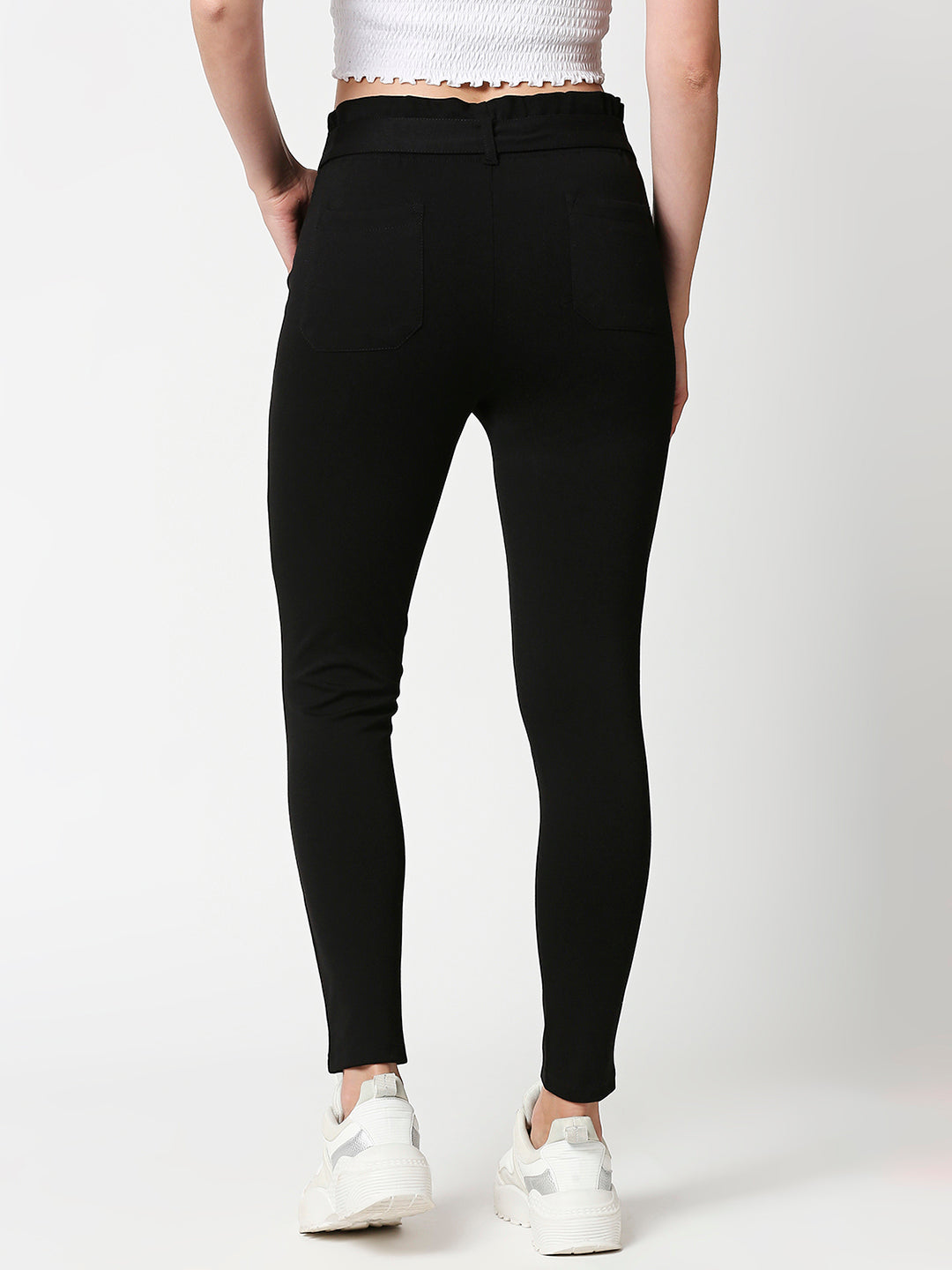 Women High-Rise Knitted Paper Bag Pants