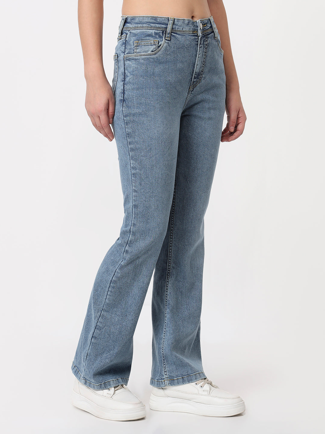 Women Blue High-Rise Mini Flare Jeans