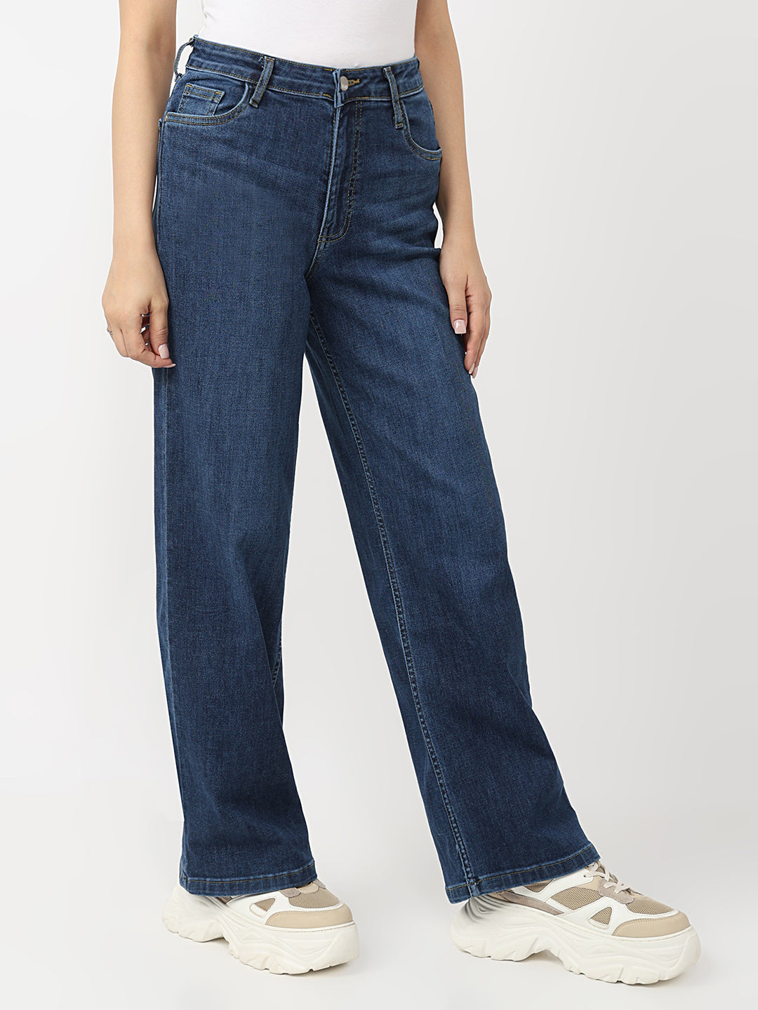 Dark Blue High-Rise Wide Leg Jeans