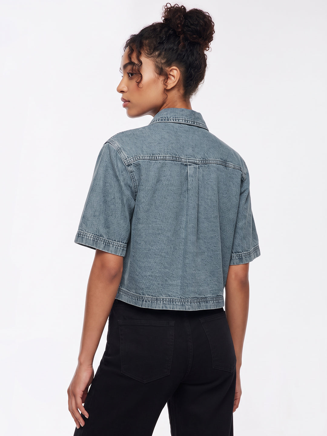 Blue Denim Crop Shirt