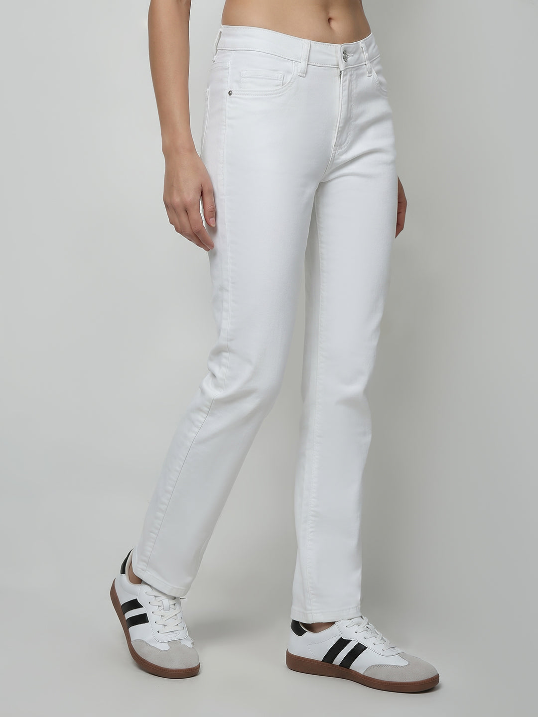 Women White High-Rise Slim Straight Fit Jeans