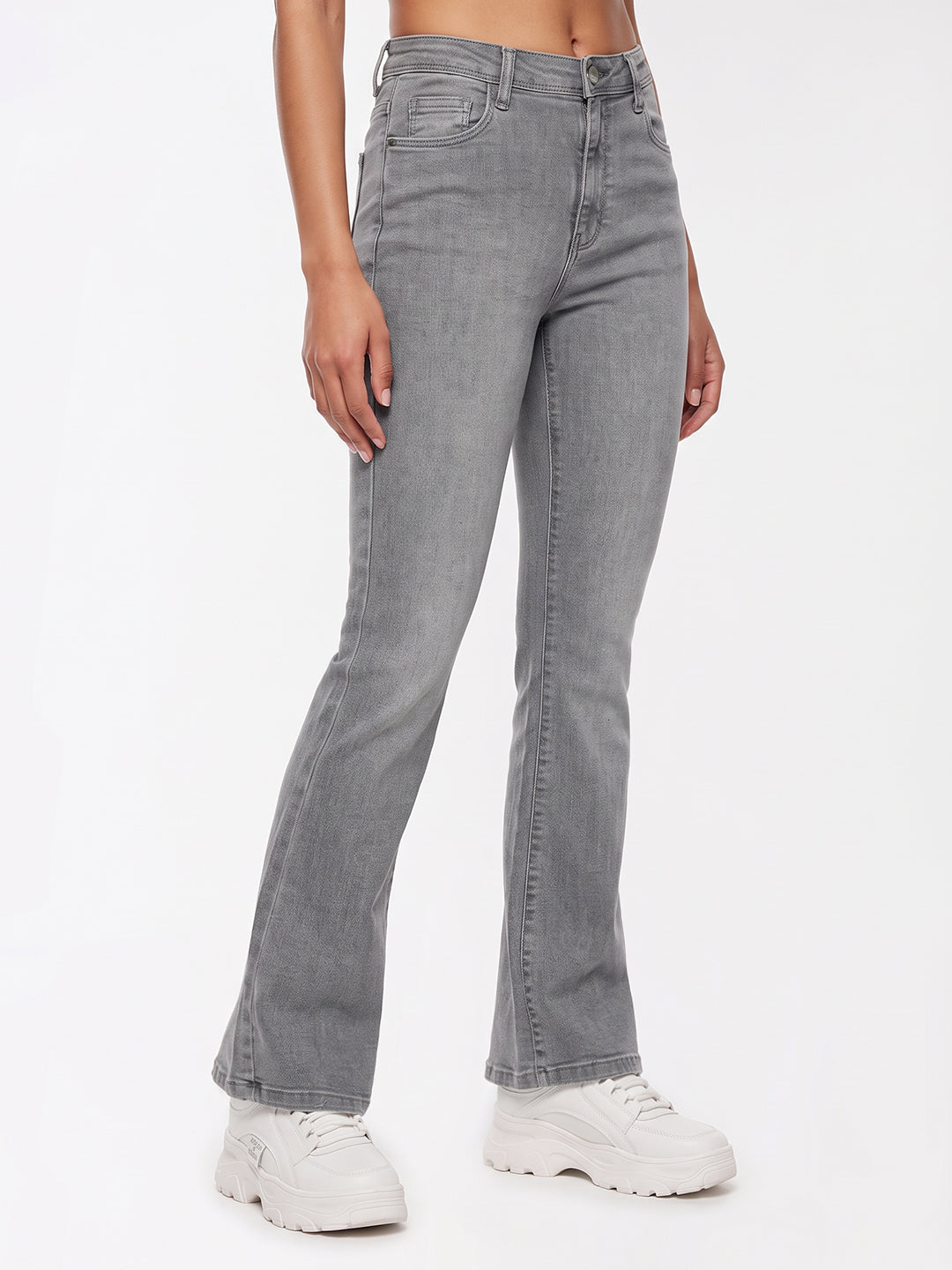 Light Grey High-Rise Flare Jeans