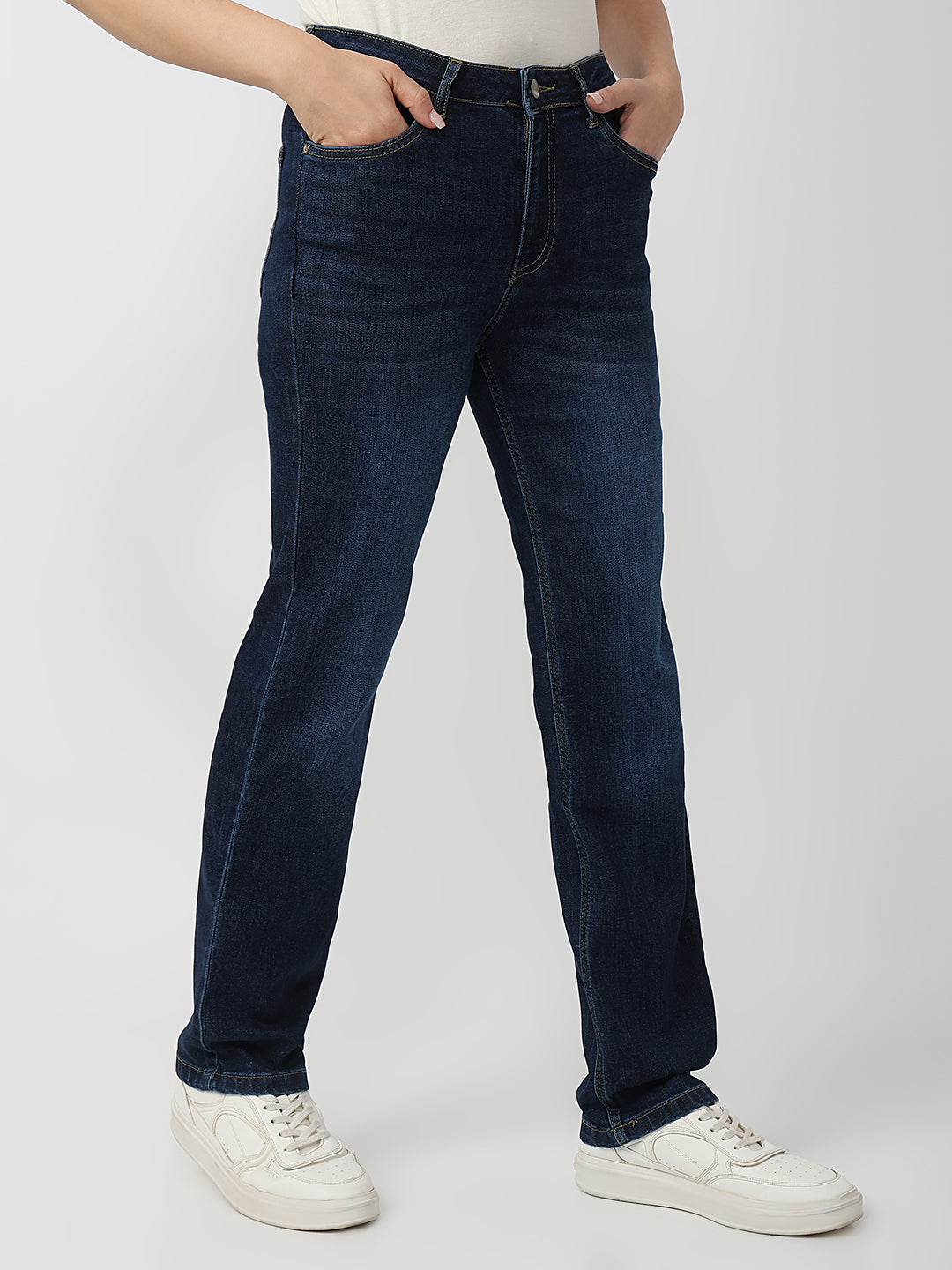 Women Dark High-Rise Slim Straight Fit Jeans