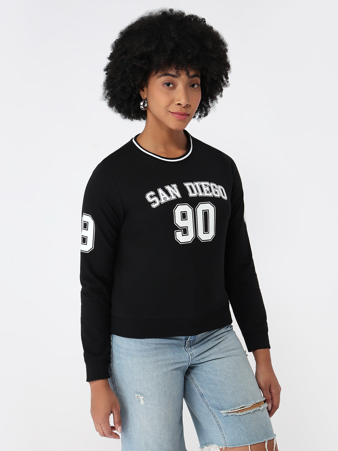 Women Black Slim Fit Sweatshirt