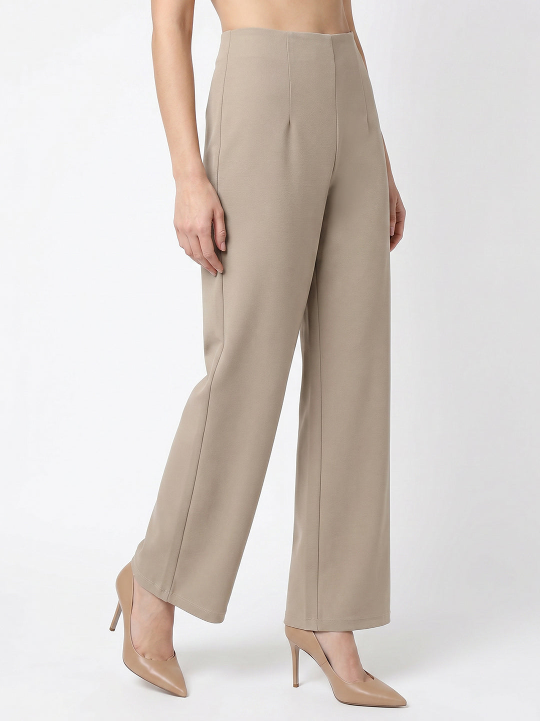 Women Beige Wide Leg Treggings