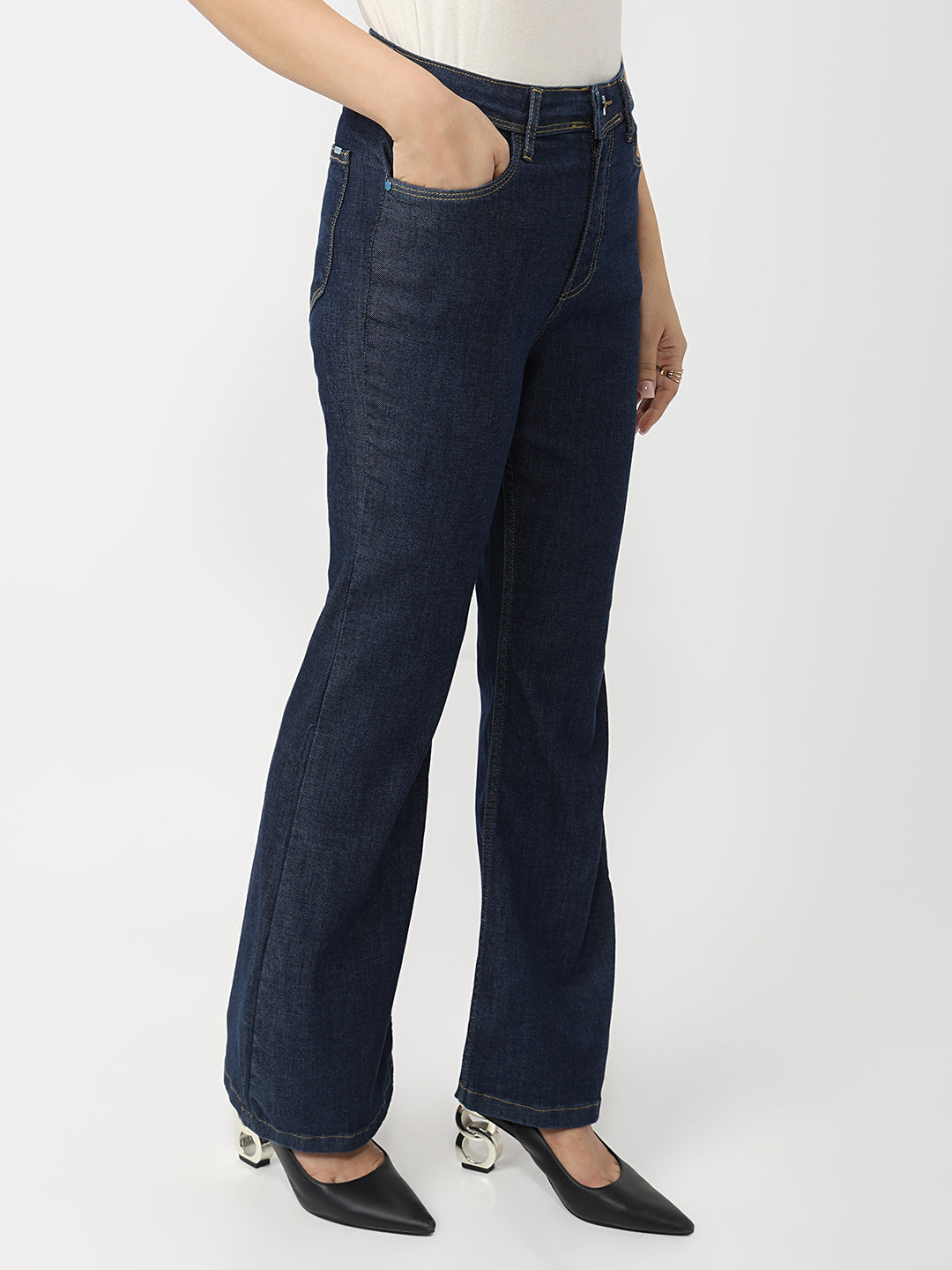 Dark Blue High-Rise Flare Jeans