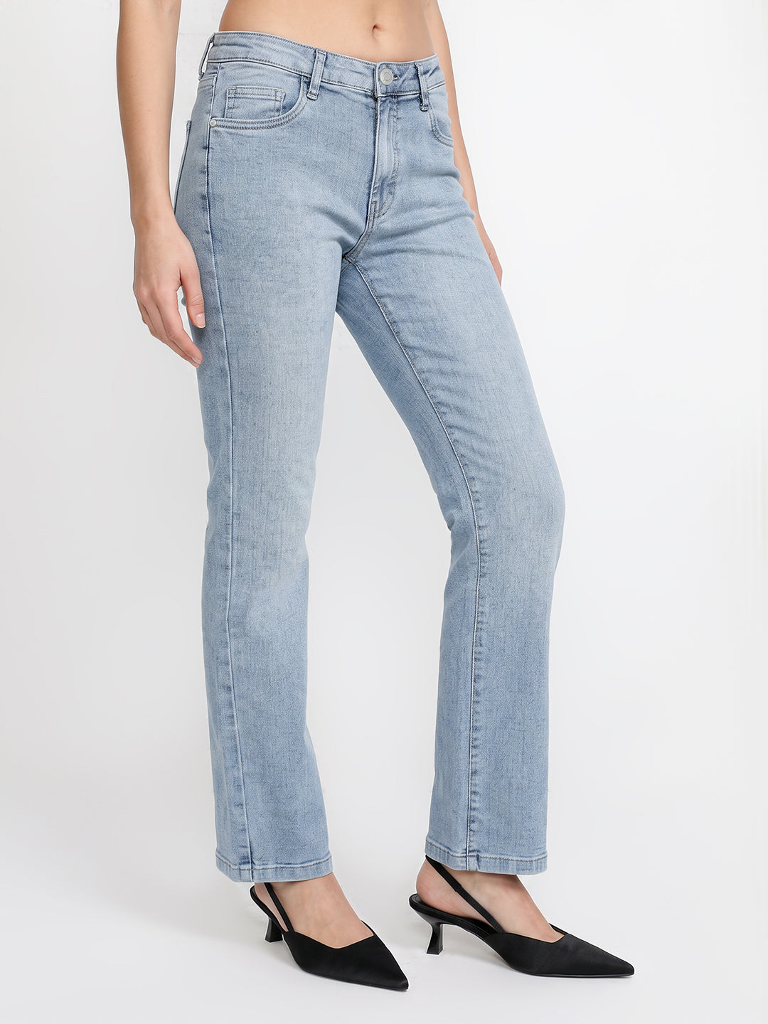 Women Light Blue High-Rise Slim Straight Fit Jeans