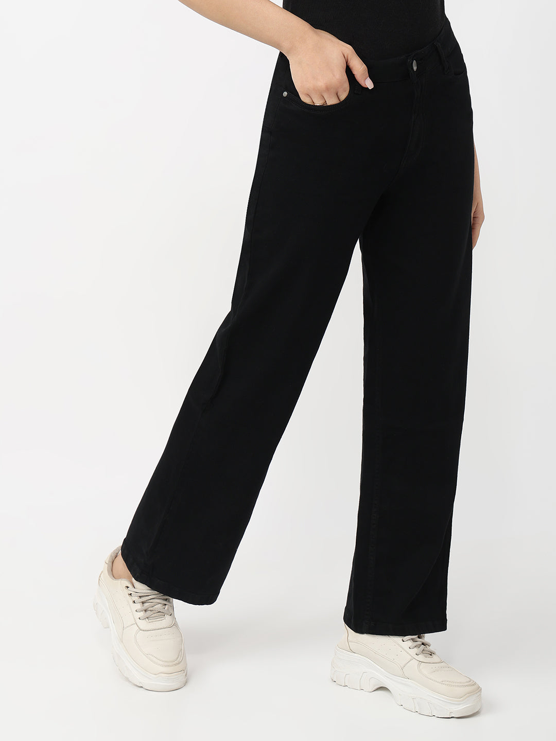 Women Black High-Rise Wide Leg Jeans