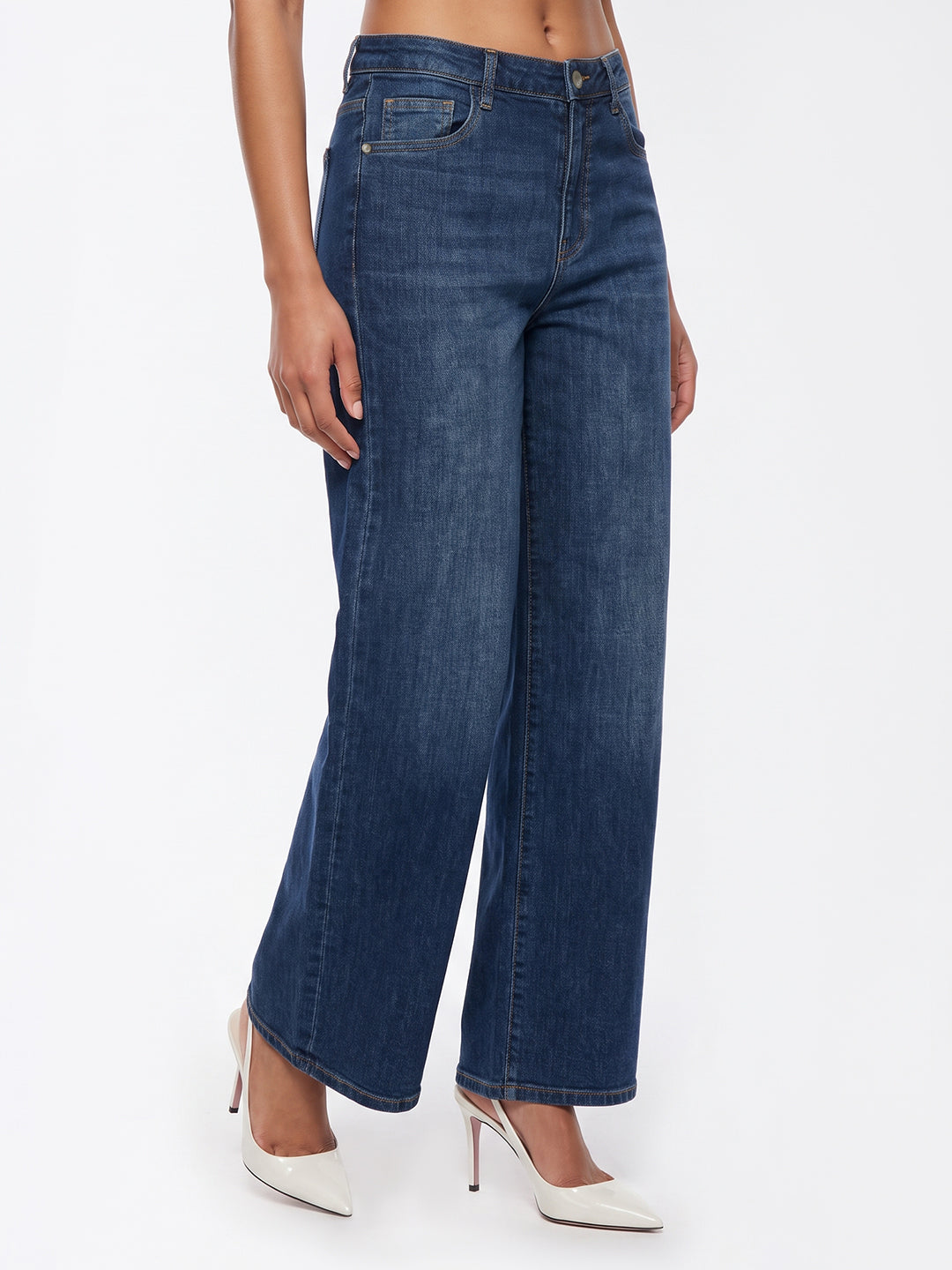 Blue High-Rise Wide Leg Jeans