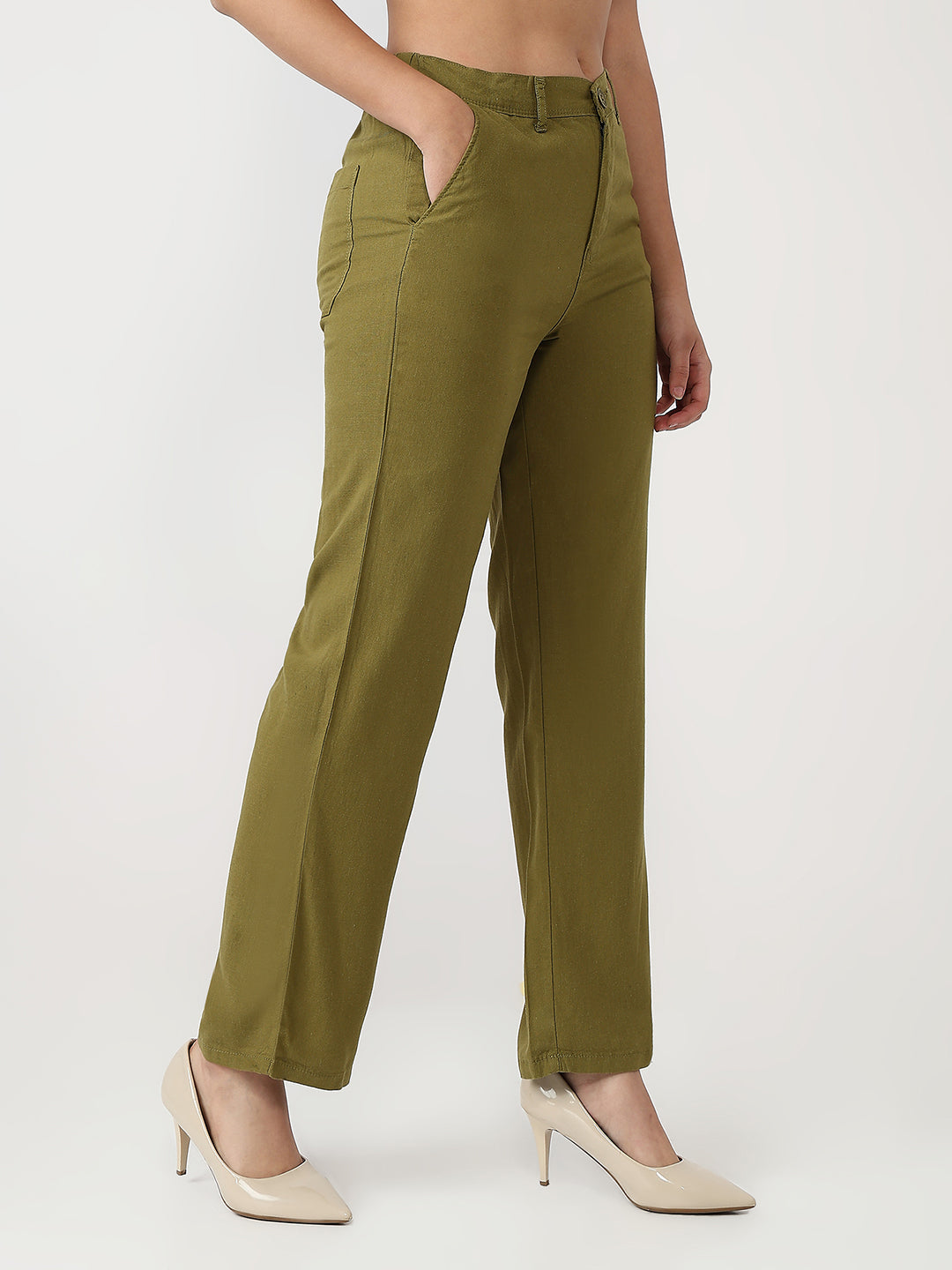 Women Avocado Loose Straight Trousers