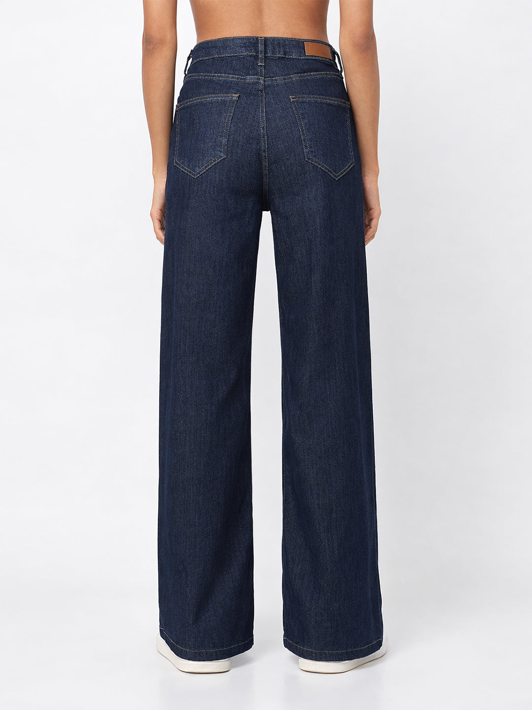 Women Dark Blue High-Rise Super Wide Leg Jeans