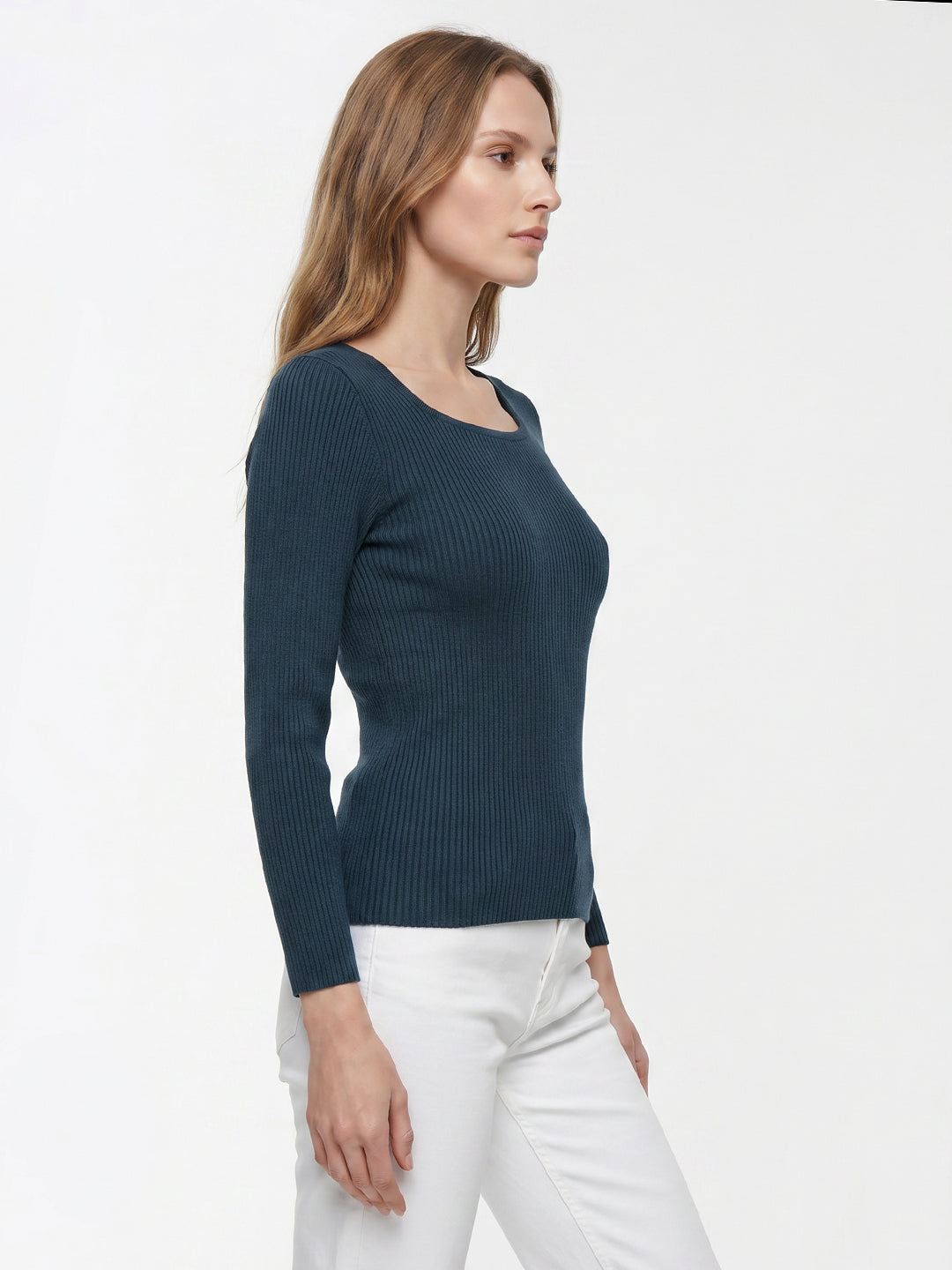 Women Teal Flat Knit
