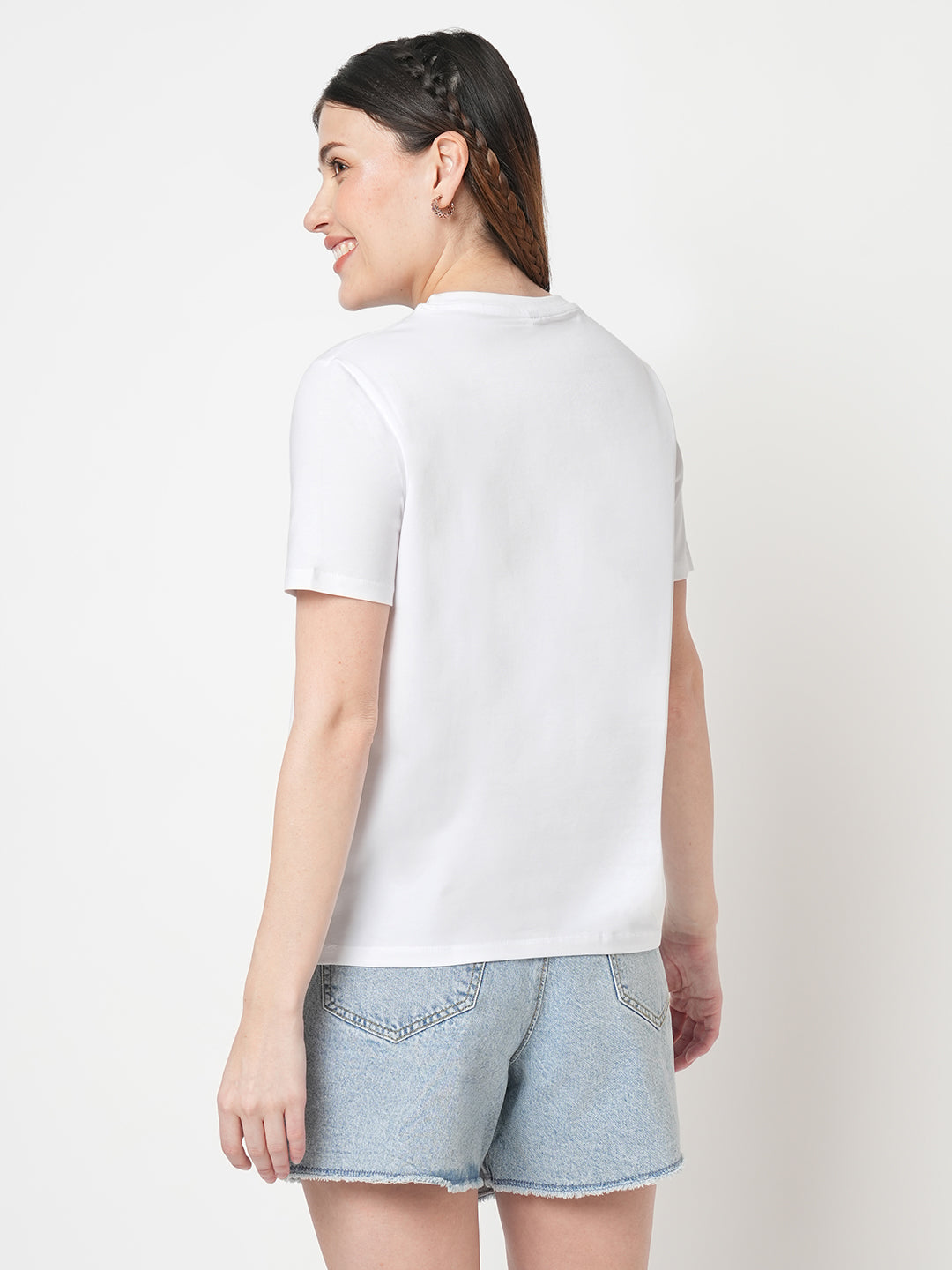 Women Slim Fit  White Boxy Graphic Tees