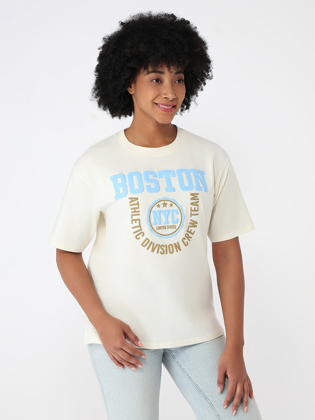 Women Ivory Slim Fit Oversized T-Shirt
