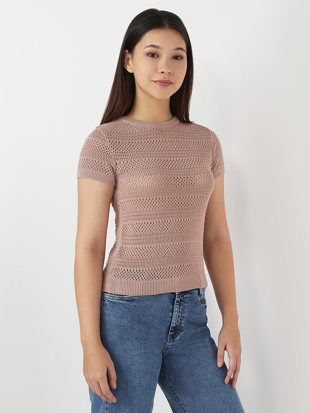 Women Beige Slim Flat Knit Top
