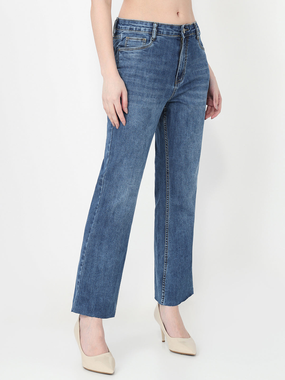 Women Blue High-Rise Crop Flare Jeans