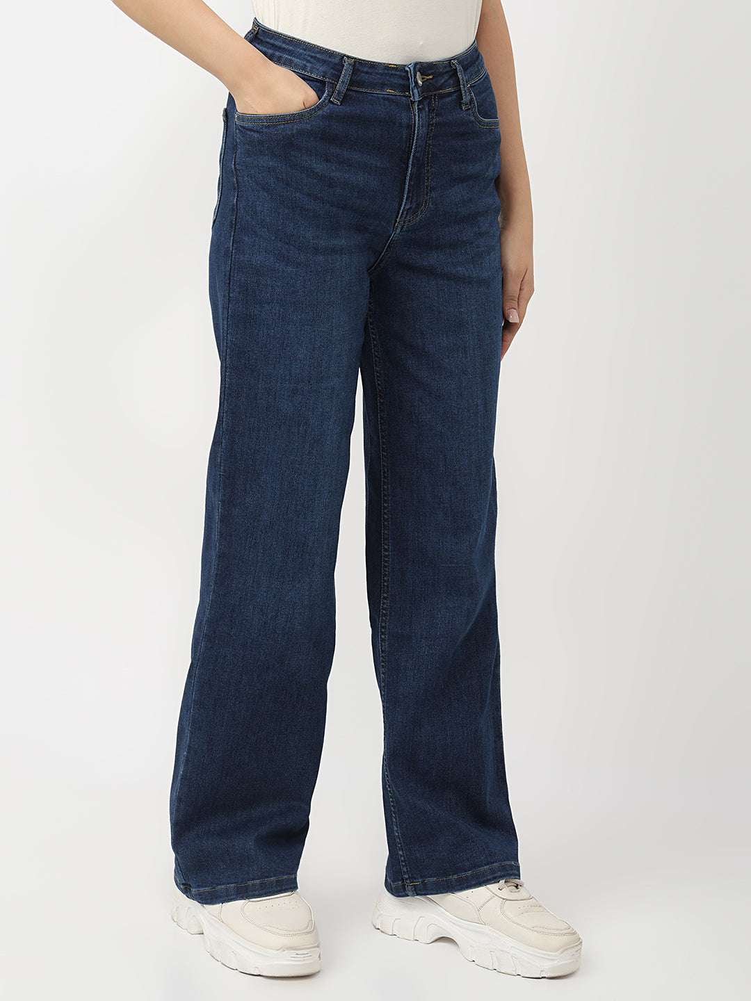Dark Blue High-Rise Straight Fit Jeans