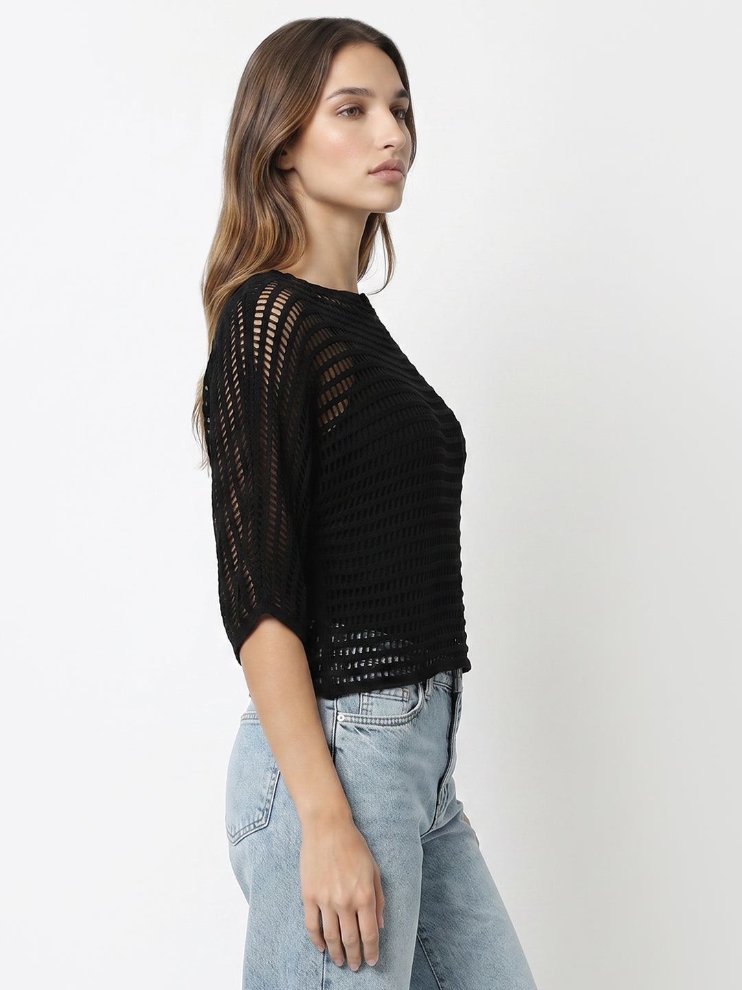 Women Black Batsleeve Top