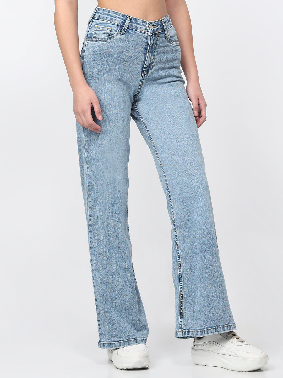 Women Blue High-Rise Super Wide Leg Jeans
