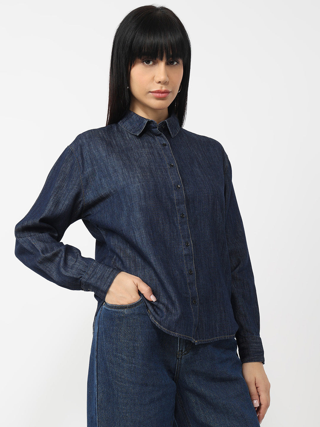 Women Dark Blue Oversized Shirt